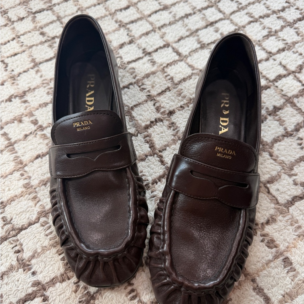 Prada Brown Leather Women's Penny Loafers size 40